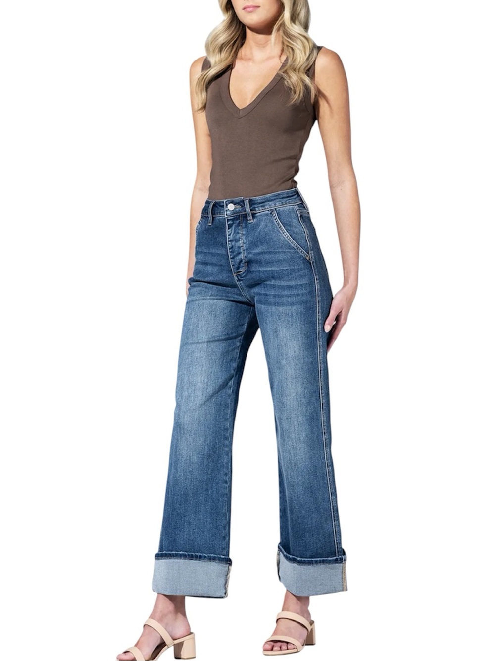 NEW! Mica High Rise Wide Leg Cuffed Jeans Women's Size 25 x 32 Stretch